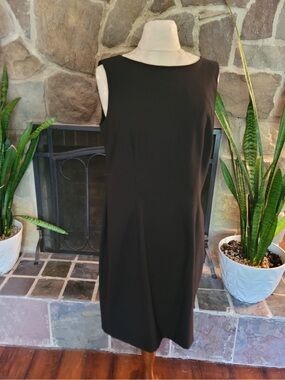 AB Studio Black Sheath Dress Sz 12 Sleeveless Scoop Neck LBD Cocktail Work